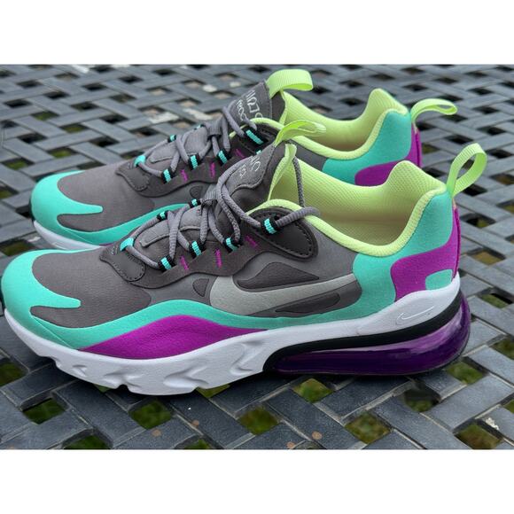NIKE AIR MAX 270 REACT GS GUNSMOKE size US 7Y Youth BQ0103 007 Purple Green - Picture 1 of 7